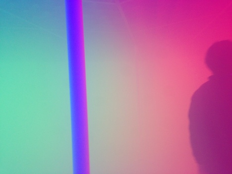 Exhibit filled with thick color changing fog